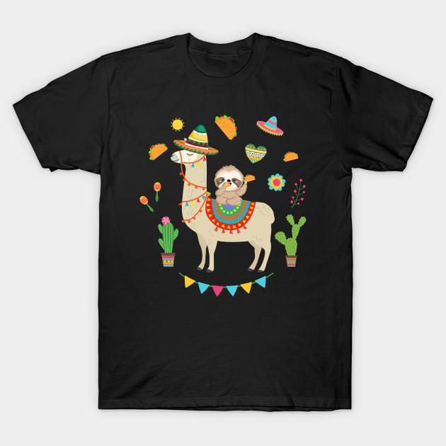Sloth Riding Llama Mexican Fiessta Costume Taco Gift For Women Men Taco Lovers T-Shirt by paynegabriel
